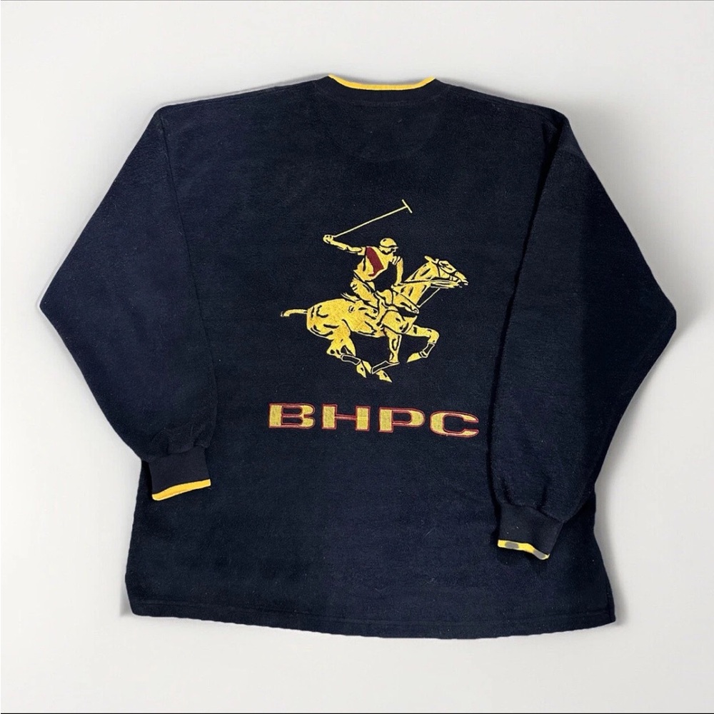 Vintage Beverly Hills Polo Club Fleece Sweatshirt Mens Large Navy‎ Blue Logo Y2K